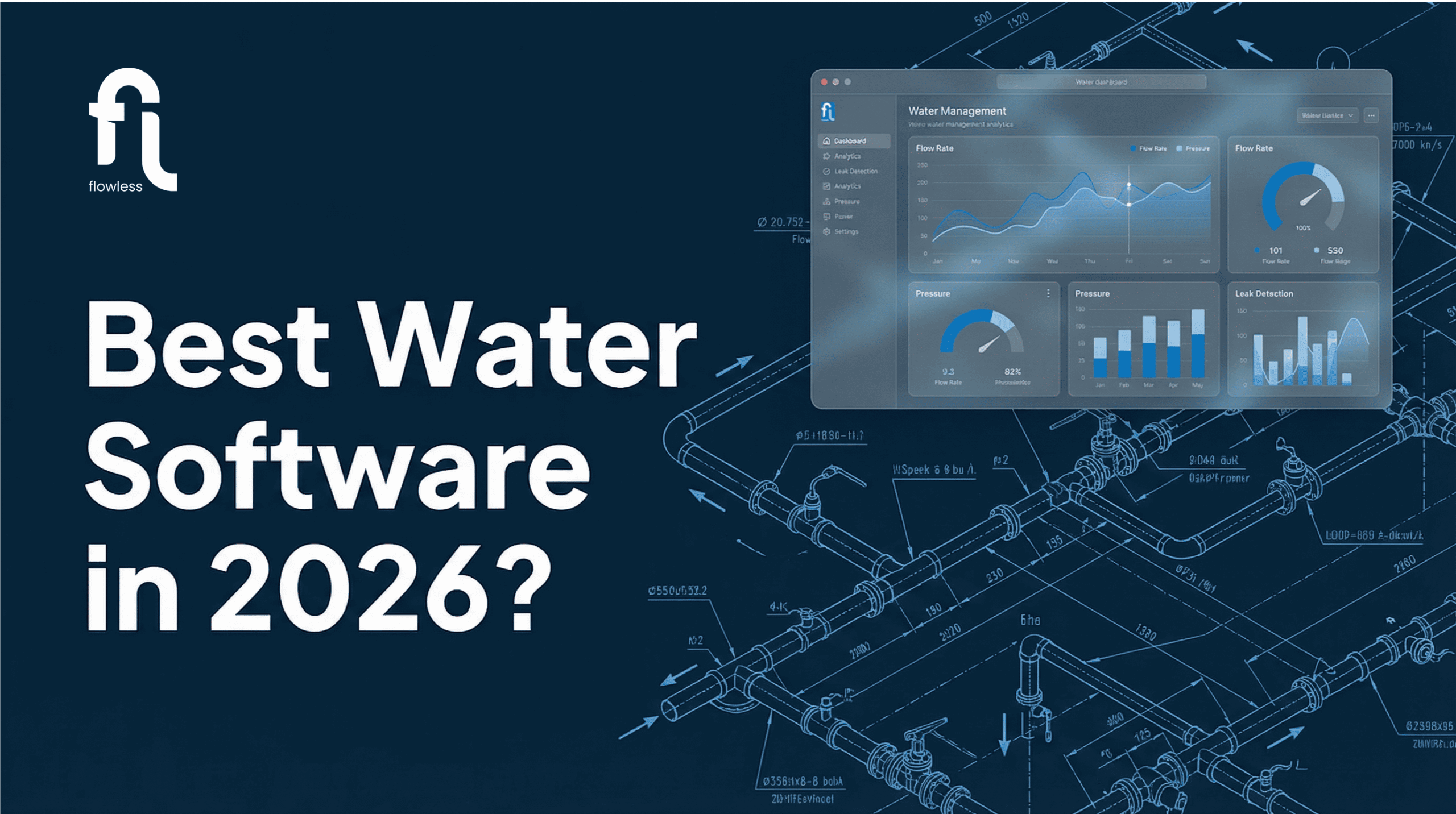 Diagram showing three categories of NRW management software platforms with evaluation criteria for water utilities